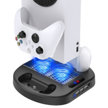 Vertical Stand with Cooling Fan for Xbox Series S Console - Auarte Controller Charging Dock Station with Cooler Vertical Stand, Dual Controller Charger for Xbox Series S with LED Indicators