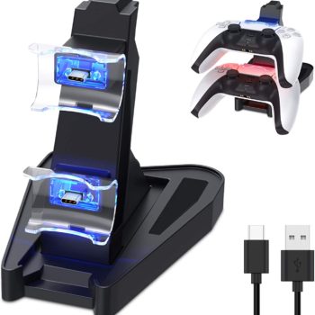 Dual Charge PS5 Controller Charger - Auarte for Playstation 5 DualSense Controller Charger Charging Dock Station Stand, Dual USB Fast Charging Station & LED Indicator for Sony PS5 DualSense Controller