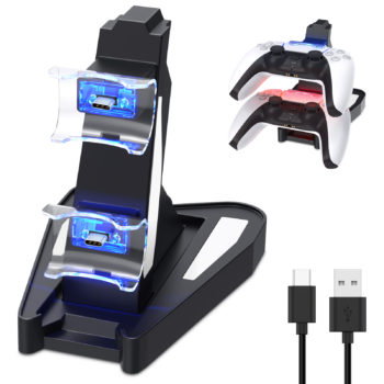 Dual Charge PS5 Controller Charger - Auarte for Playstation 5 DualSense Controller Charger Charging Docking Station Stand, Fast Charging Station & LED Indicator for Sony PS5 Wireless Controller, White
