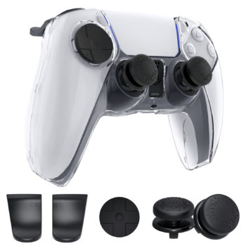 Case for PS5 DualSense Controller - Transparent PC Protective Cover Case for PS5 Controller, Protector Accessories Kit with Thumb Grips/Trigger Extenders/D-Pad Button Caps for PlayStation 5 Controller